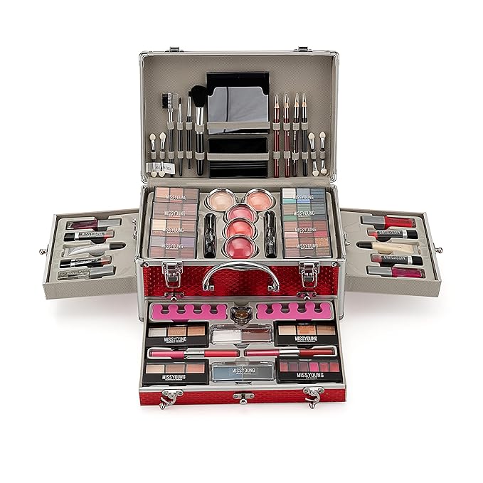 Pure Vie All-in-One Holiday Gift Makeup Set Cosmetic Essential Starter Bundle Include Eyeshadow Palette Lipstick Concealer Blush Mascara Eyeliner Face Powder Lipgloss Brush - Makeup Full Kit for Women