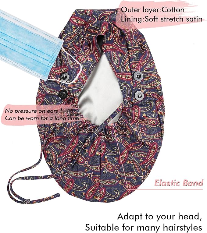 Satin Lined Work Cap with Button for Long Hair Women