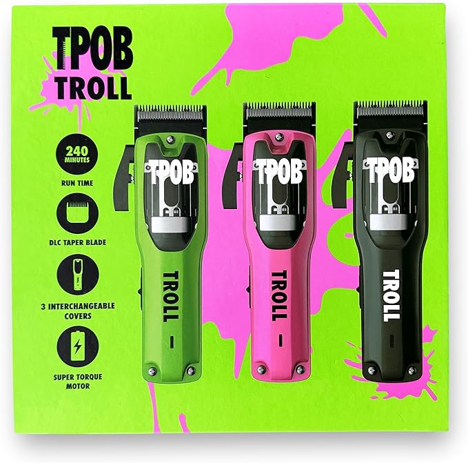 TPOB Troll Professional Barber Clipper 6800 RPM Super Torque Motor with DLC Taper Blade (3 Color Covers)