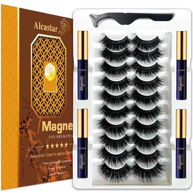 Alcastar Magnetic Eyelashes with Eyeliner Kit, Magnetic Lashes Natural Looking with, Reusable,Long Lasting, Easy Apply,Cruelty-Free. (BT-1004-30)
