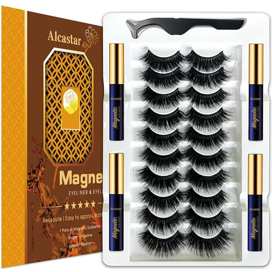 Alcastar Magnetic Eyelashes with Eyeliner Kit, Magnetic Lashes Natural Looking with, Reusable,Long Lasting, Easy Apply,Cruelty-Free. (BT-1004-30)