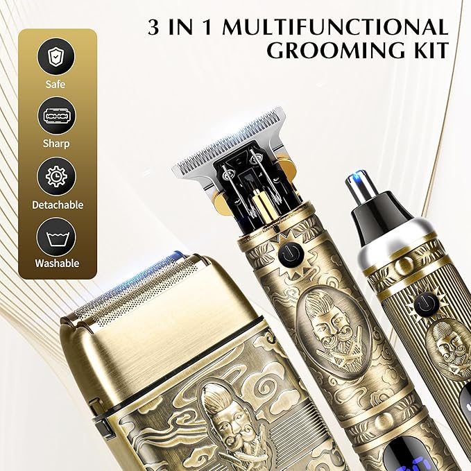 Electric Shaver Razor，T-Blade Beard Trimmer Nose Hair Trimmer Shaver Set,Cordless RechargeableBarber Clippers,Professional Hair Clippers Kit with LCD for Men