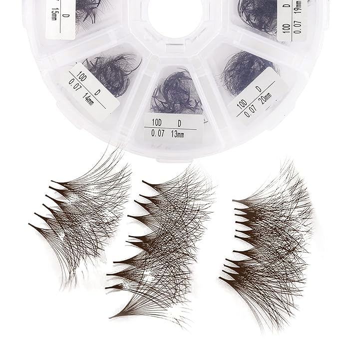 Premade Brown Eyelash Extension 500 Fans Handmade Loose Volume Lashes 10D Pre-made Fans 0.07mm C/D Curl 13-20mm Mixed Volume Eyelash Extensions (500PCS-10D-0.07-D, 13-20mm MIXED)