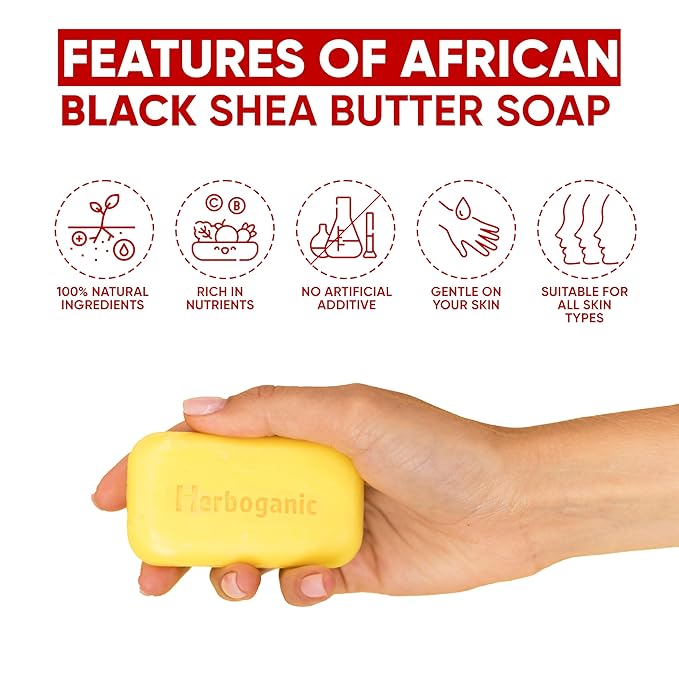 African black soap with Shea butter Herbal Soap | Pack of 6 of 5oz soap Bar | Ideal for Men and Women, Soothing and Nourishing Soap for Moisturization