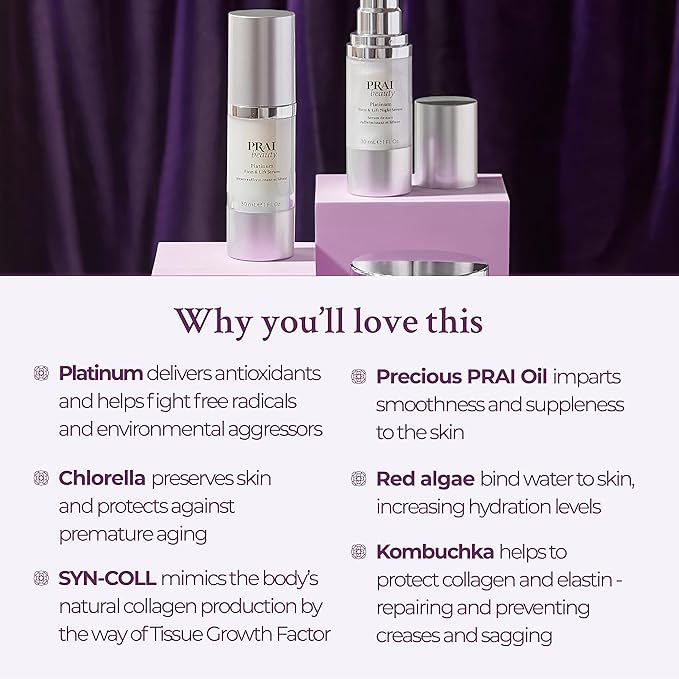 PRAI Beauty Platinum Firm and Lift Serum, Anti-Aging Face Serum for Instant Face Lift, Nourishing and Hydrating Serum, Vegan, Cruelty-Free, 1.7 Fl oz