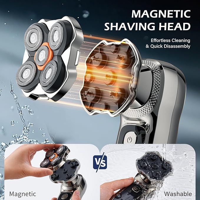 Head Shavers for Bald Men,Electric Razor for Men,IPX6 Waterproof Wet/Dry Bald Head Shaver, Flex Blades for a Close Shave,LED Display Electric Rechargeable Head Shaving Mens Kit with Type-C Charge