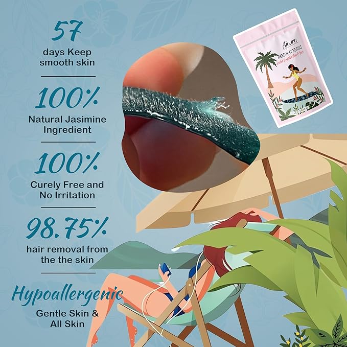 Ajoura Hard Wax Beads, Jasmine Formula for Coarse Hair Removal on Sensitive Skin, Ideal for Face, Brazilian, Bikini, and Underarms, 1lb Refill for Home Wax Kit