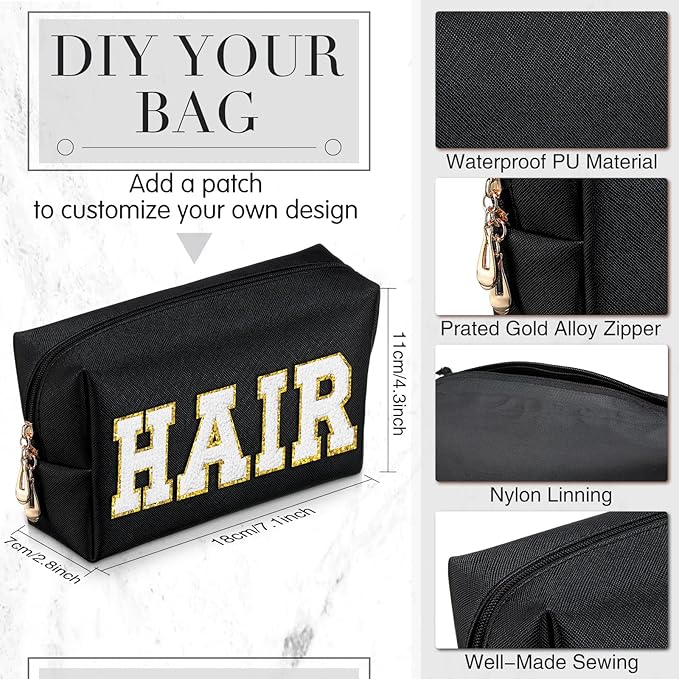 Sanwuta 9 Pcs Preppy Makeup Bag PU Leather Cosmetic Bag Makeup Pouch Plain Waterproof Toiletry Organizers for Traveling Preppy Travel Purse End of the Year Teacher Gifts Bulk(Black)