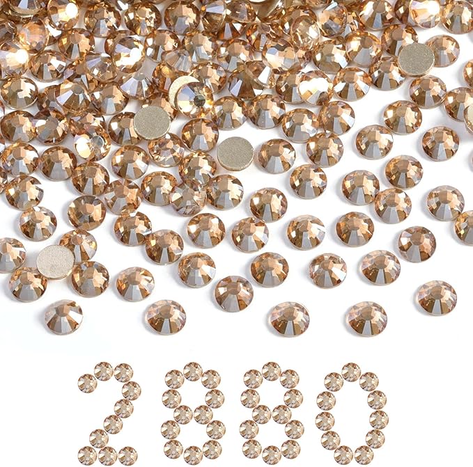 Beadsland Flatback Rhinestones Bulk,2880pcs Gold Rhinestones for Nails Crafts Clothes DIY Decoration, Golden Shadow, SS30, 6.3-6.5mm