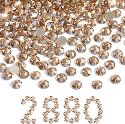 Beadsland Flatback Rhinestones Bulk,2880pcs Gold Rhinestones for Nails Crafts Clothes DIY Decoration, Golden Shadow, SS30, 6.3-6.5mm