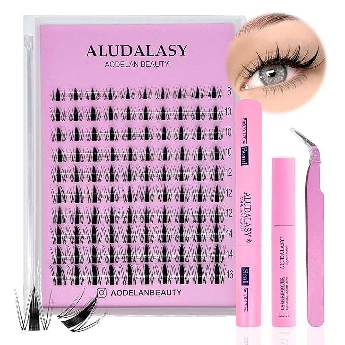 Manga Lash Clusters Kit 8-16MM C Curl Natural False Eyelashes Clusters with Invisible Clear Band | Wispy Spike Lashes & Waterproof Bond/Seal Kit for Anime Look At-Home Use