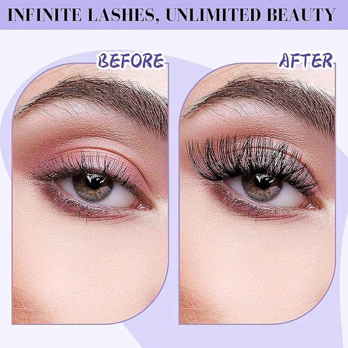 144PCS C Curl Natural Lashes Kit - Wispy Cluster Extensions for DIY, 10-16mm Lengths, Includes Lash Bond & Remover + Tweezers