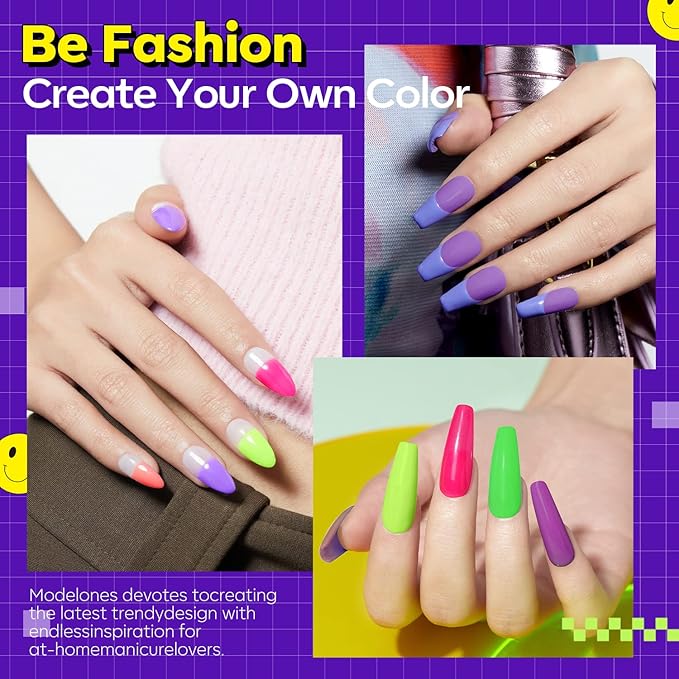 modelones Neon Gel Nail Polish Set -6 Colors Spring Summer Hot Pink Blue Purple Green Yellow Gel Polish Set Soak Off Nail Kit Manicure DIY Nail Art Salon Home Gift