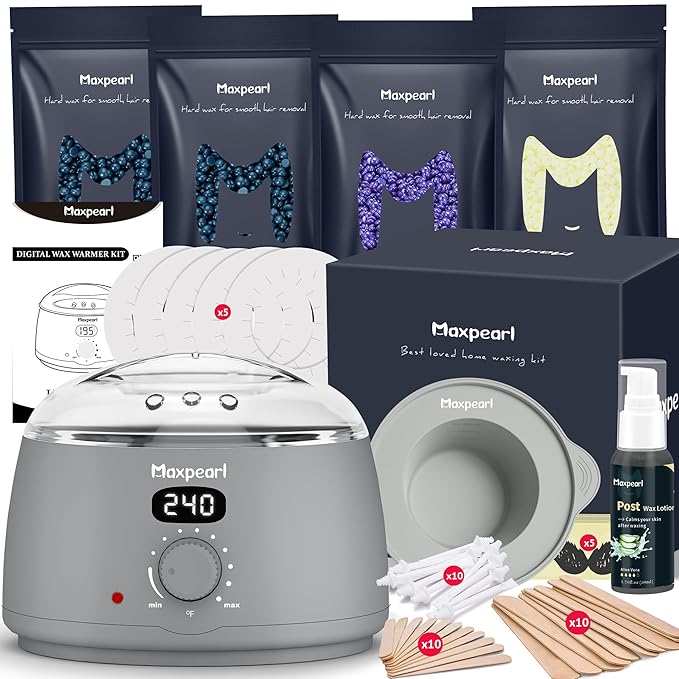Maxpearl Hair Removal Waxing kit for Men, Nose & Ear Wax Kit with Silicone Pot - Hair Removal for Unwanted Coarse Male Body Hair - Mustache, Eyebrows, Underarms, Back, Chest, Legs and More