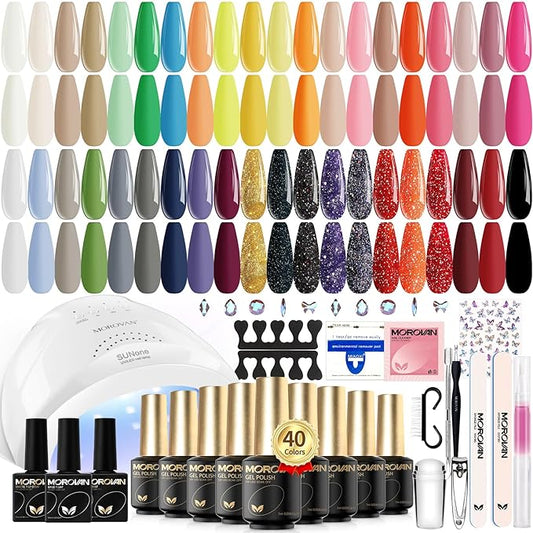 Morovan Gel Nail Polish Set: All in One Gel Nail Polish Kit with UV Light Quick Cure Polish, DIY at Home, Nail Manicure Tools
