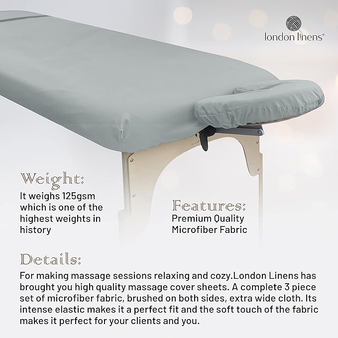 LONDON LINENS Soft Microfiber Massage Table Sheets Set 3 Piece Set - Includes Massage Table Cover, Massage Fitted Sheet, and Massage Face Rest Cover (Stone)