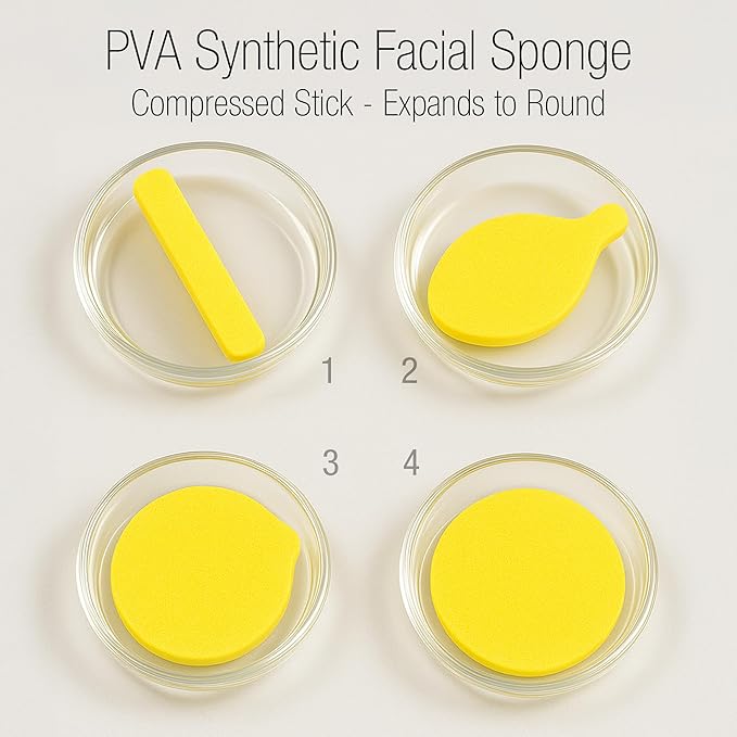 APPEARUS Facial Sponges 60 Pack - Compressed PVA Face Sponges for Deep Cleansing, Exfoliating, Makeup Removal, for Sensitive Skin - Disposable Cosmetic Spa Round Sponge with Stick Shape