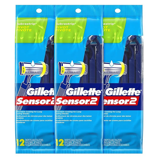 Gillette Sensor2 Pivoting Head + Lubrastrip Men's Disposable Razors, 12 Count (Pack of 3, Total 36 Razors)