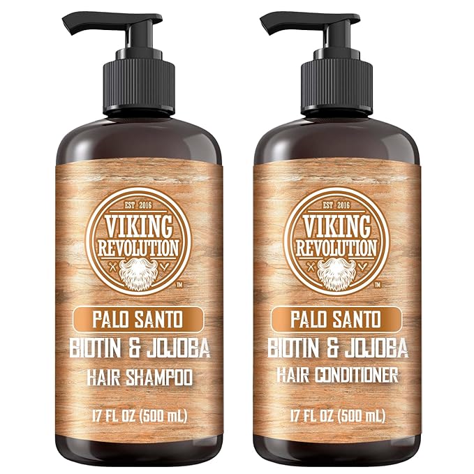 Viking Revolution Palo Santo Mens Shampoo and Conditioner Set with Biotin and Jojoba Oil - Natural Hair Shampoo and Hair Conditioner for Men with Vitamin B5 - Shampoo and Conditioner Set Men (17Oz)