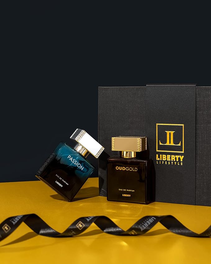Liberty Luxury Perfume for Men Gift Set - Eau De Parfum (EDP) Spray Fragrances, OudGold and Passion Scent (50ml/1.7Oz each), Designed in France, Long Lasting Smell