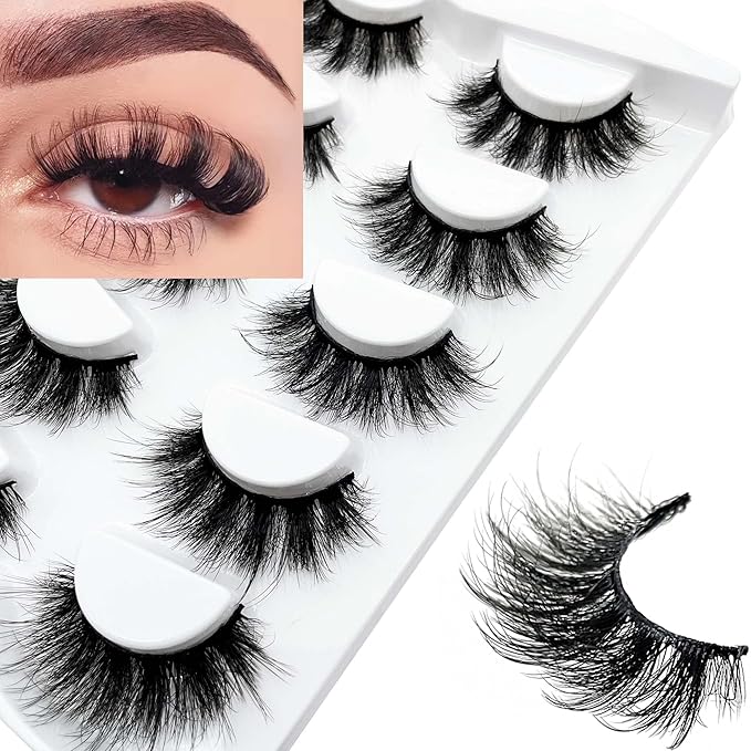 False Eyelashes Mink Lashes Fluffy Dramatic 20mm Long Faux Mink Eyelashes D Curl Wispy Fake Lashes Pack Look Like Extension