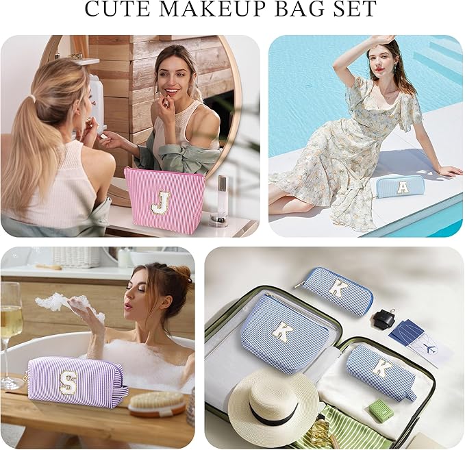 YOOLIFE Birthday Gifts - Personalized Initial Cute Pink Cosmetic Makeup Bag Make Up Bag Travel Toiletry Bag for Her Mom Girlfriend Wife Teacher Skincare for Girls 10-12 A Teenage Girl Gifts