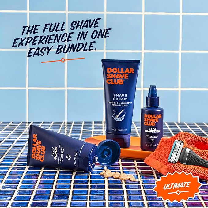 Dollar Shave Club Ultimate Set | 4 Swift Rinse Refill Cartridges, 1 Handle, 1 Prep Scrub 3 oz, 1 Shave Cream 6 oz, 1 Post Shave Dew 3.4 oz