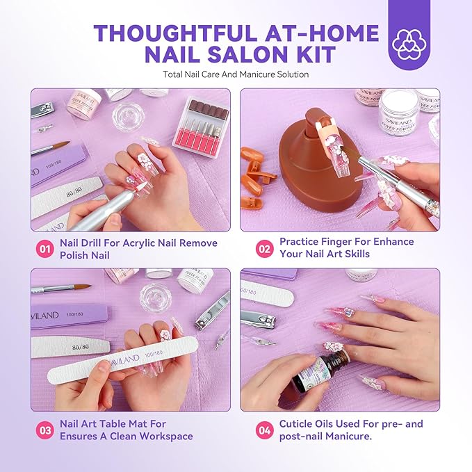 SAVILAND Acrylic Nail Kit for Beginners: Professional Nail Kit Acrylic Set with Practice Hand 400pcs Nail Tips Electric Nail Drill Pure EMA Acrylic Nail Kit for Nail Extension Home Salon Use