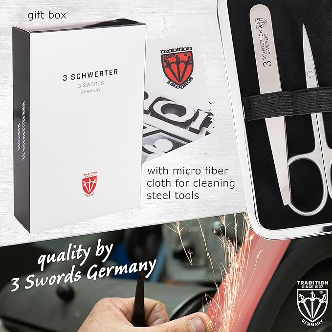 3 Swords Germany - brand quality 6 piece manicure pedicure kit set - stainless steel nail care tools - Made in Solingen Germany (500)