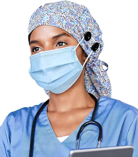 Satin Lined Work Cap with Button for Long Hair Women