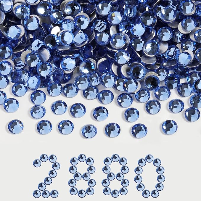 Beadsland Flatback Rhinestones Bulk, 2880pcs Light Blue Rhinestones for Nails Crafts Clothes DIY Decoration, Light Sapphire, SS30, 6.3-6.5mm
