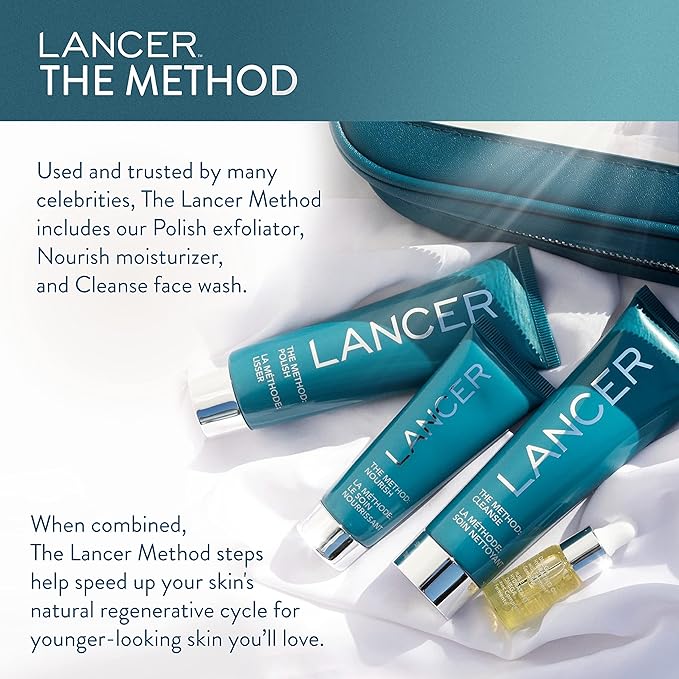 Lancer Skincare The Method Intro Kit, 3-Step Anti-Aging Facial Exfoliator, Cleanser, and Moisturizer Kit for Glowing Skin, Reveals Instantly Supple Soft Skin