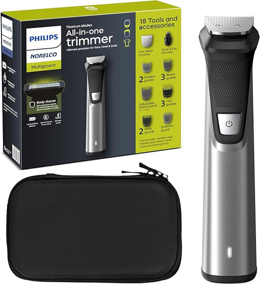 PHILIPS Norelco Multigroom 9000 Series MG9740-18-in-1 Precision Trimmer for Face, Head, and Body with Titanium Blades, 6-Hour Battery Life, and Showerproof Design, Packaging May Vary