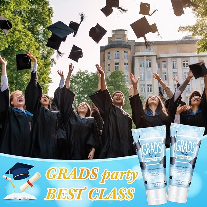 24 Pcs Mini Sunscreen Bulk for Summer Wedding Party Spf 30 Water Resistant Sunscreen Lotion Bulk 1oz Travel Size for Thank You Gifts Wedding Party Supplies (White Cream,Graduation)