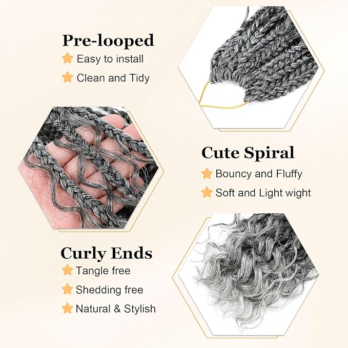 9 Packs Goddess Box Braids Crochet Hair Boho Crochet Box Braids With Curly Ends Crochet Hair For Black Women, 12 Inch Pre Looped Bohemian Crochet Box Braids Hair (12Inch 9 Packs,TGrey)