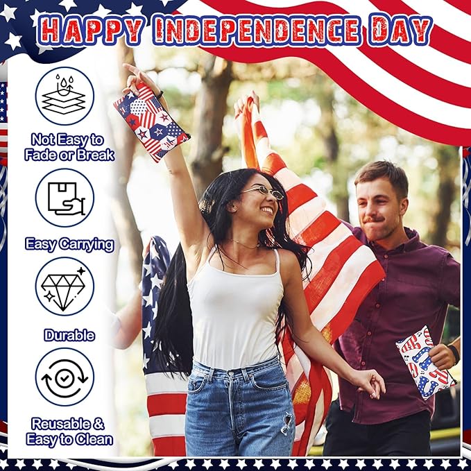 24 Pieces Makeup Bags Bulk Canvas Cosmetic Bags Purse Organizer Zipper Cosmetic Pouch Portable Travel Toiletry Pouch for Women Men Gifts, 7 x 4 Inch (Patriotic)