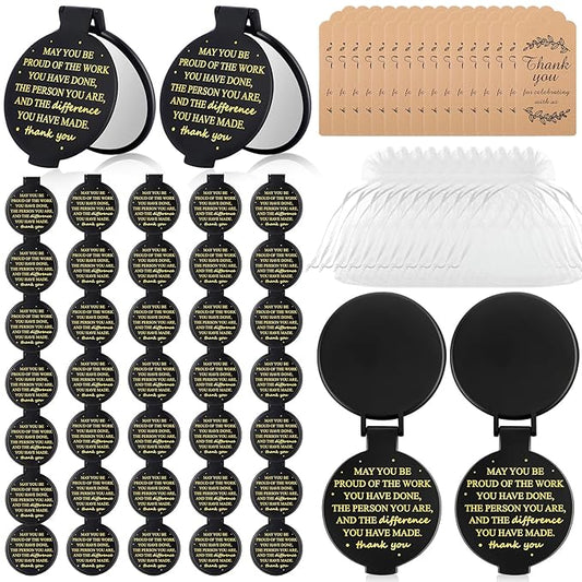 Wenqik 150 Pcs Employee Appreciation Gifts for Women Compact Mirror Bulk Thank You Gift for Staff Inspirational Compact Pocket Round Mirrors with Cards Organza Bags for Women Teacher Coworker