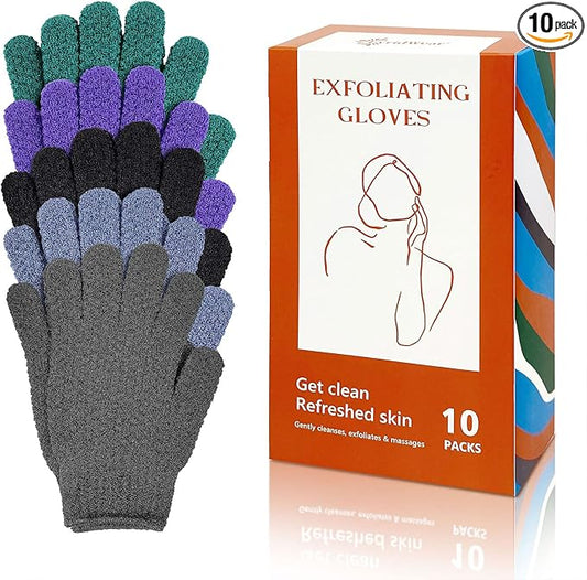 Evridwear Exfoliating Dual Texture Bath Gloves for Shower, Spa, Massage and Body Scrubs, Dead Skin Cell Remover, with Hanging Loop Heavy(5 Pairs Gift Set for Men and Women )