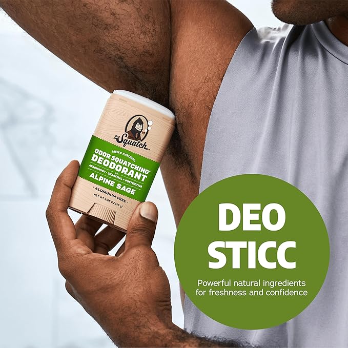 Dr. Squatch Natural Deodorant for Men - Odor-Squatching Aluminum Free - Alpine Sage (2.65 oz, 3-Pack)