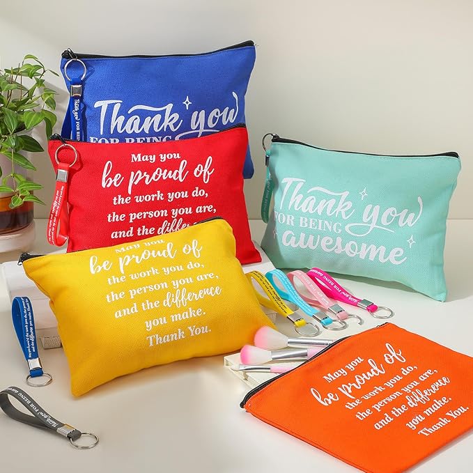 Panelee 48 Pcs Inspirational Gifts Makeup Cosmetic Bag Bulk with Zipper Keychain bibles Employee Appreciation Makeup Bags Motivational Gift for Graduation Women Teacher Coworker Gift(Classic Style)