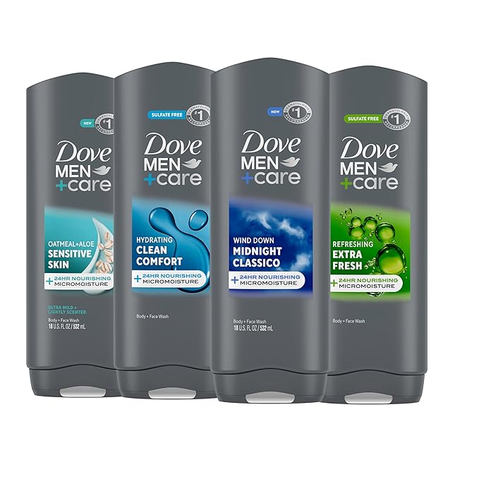 DOVE MEN + CARE Body wash Mixed 4 count For Hydrated, Smooth Skin 18 fl oz