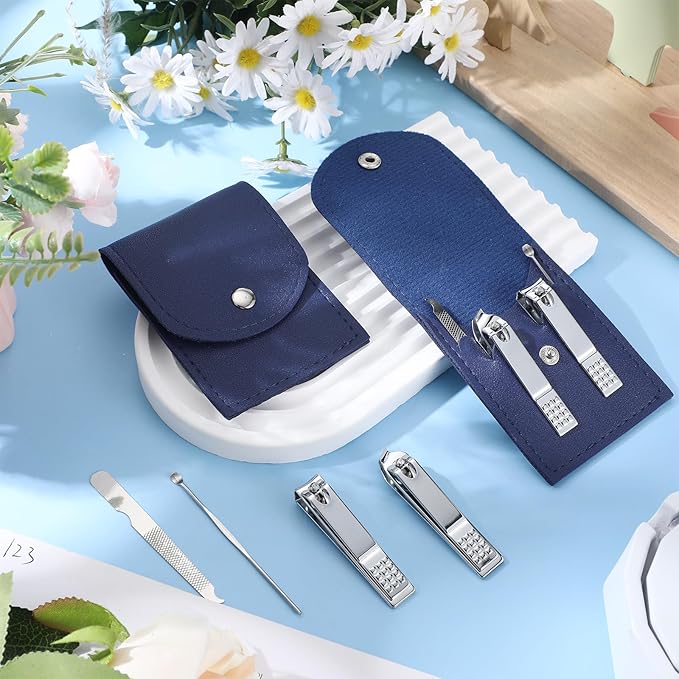 Lasnten 24 Set Manicure Set Bulk Nail Clippers Grooming Nail Kit Stainless Steel Professional Pedicure Kit Pedicure Tools with Travel Case Gifts for Men Women Personal(4 in 1,Dark Blue)