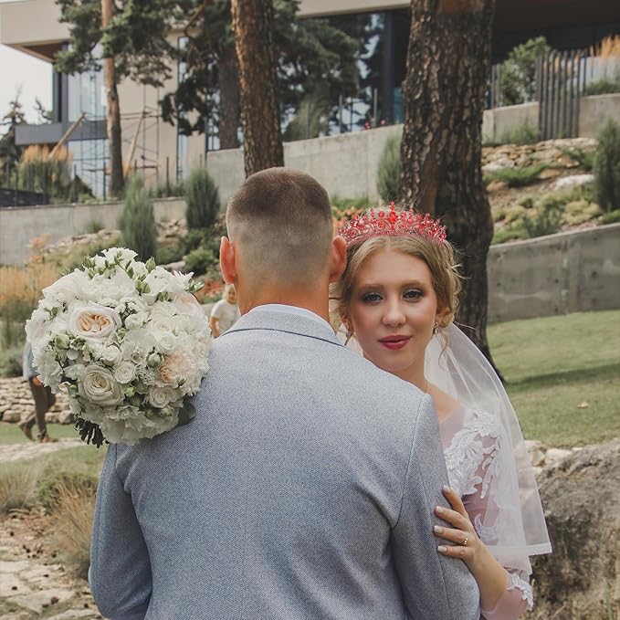 LIMELIA Women's Tiara for Henna Wedding Party|Glitter Hair Accessories for Bridal Birthday Pageant Prom Halloween Cos-play Christmas Party|Queen-Red