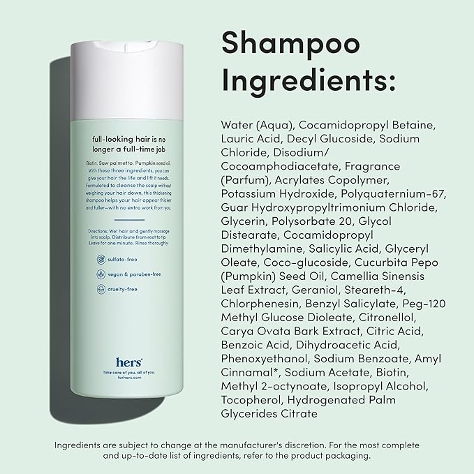 hers Triple Threat Shampoo and Conditioner Set for Women - Thickening, Moisturizing, Reduces Shedding - Color Safe Hair Loss Shampoo and Conditioner - Napa Rose - 2 x 6.4 fl oz