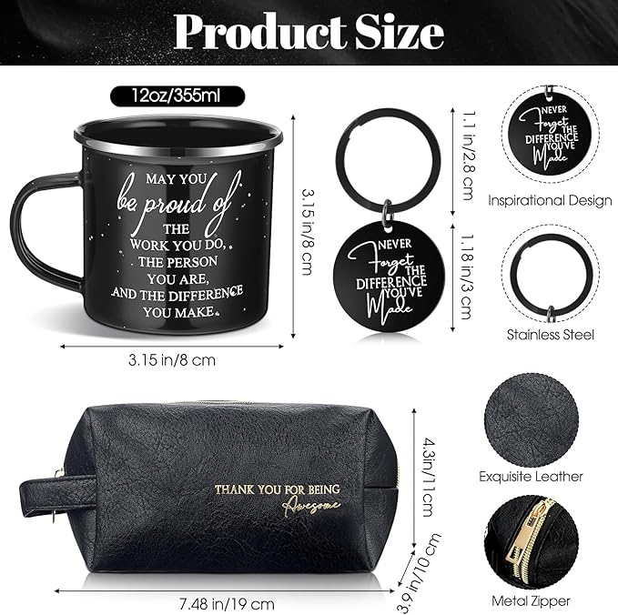Dandat 3 Pcs Thank You Gift for Men Employee Appreciation Gift Leather Toiletry Bag 12 oz Inspirational Enamel Mug Motivational Keychain May You Be Proud Sign for Coach Men Teacher Male Staff(Black)