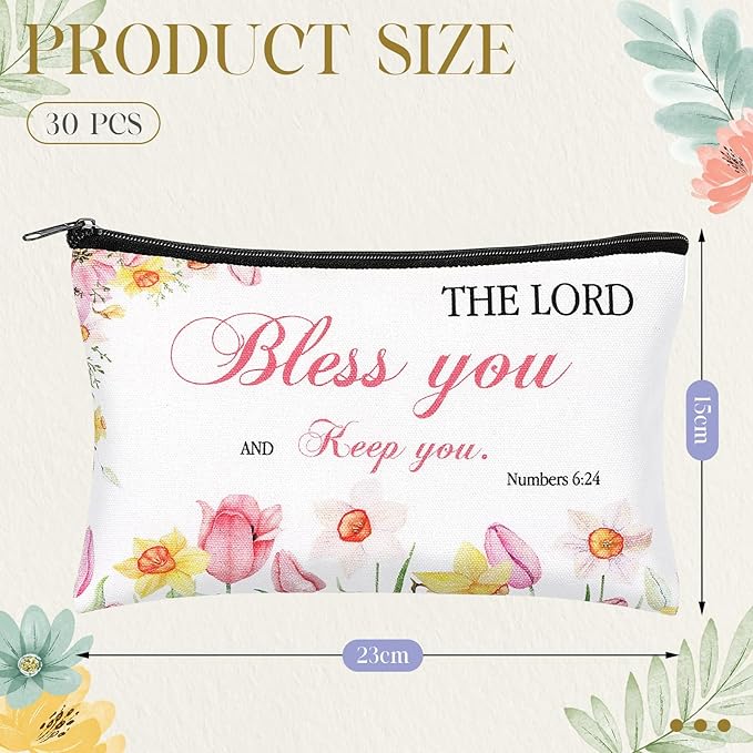 Jetec 30 Pcs Christian Gift for Women Religious Mother's Day Gifts Cosmetic Bags Inspirational Bible Verse Pencil Pouch Makeup Bags with Zipper for Travel Women Mother Sister(Bright Style)