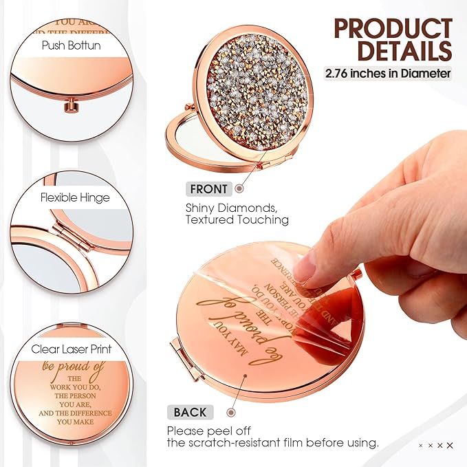 Unittype 30 Pcs Inspirational Compact Mirror Gifts for Women Employee Appreciation Gifts Pocket Magnifying Mirror Bulk May You Be Proud of The Work You Do for Makeup Coworker Mother's Day