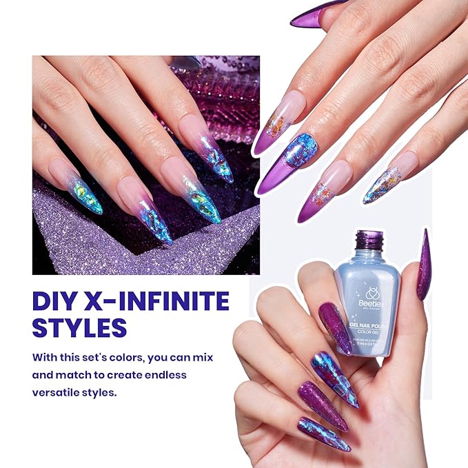 Beetles Gel Nail Polish Valentine Gift Set,All in One Winter Gel Polish Cocktail Glitter UV Gel Polish Kit with Base&Top Coat,Nail Glue,Nail Tips,Nail Charms-DaleIY Party Nail Design Gift for Women