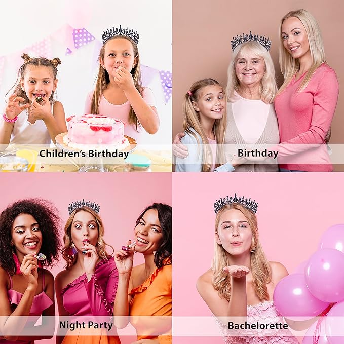 LIMELIA Women's Tiara for Henna Wedding Party|Glitter Hair Accessories for Bridal Birthday Pageant Prom Halloween Cos-play Christmas Party|Queen-Navy Blue