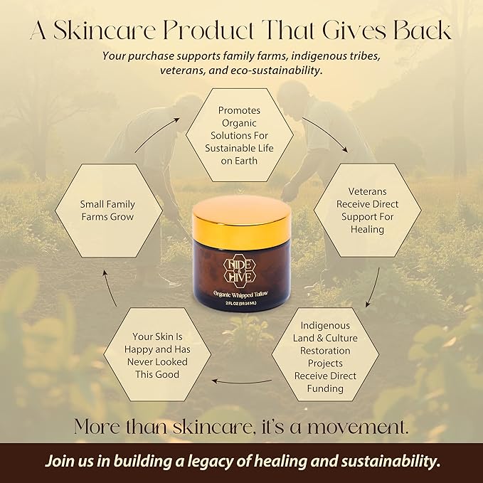 HIDE & HIVE Whipped Tallow Balm – Grass-Fed Moisture for Face, Body & Hands – Organic Beef Tallow for Skin with Royal Jelly & Propolis – Clean, Non-Greasy Balm for Dry, Sensitive Skin